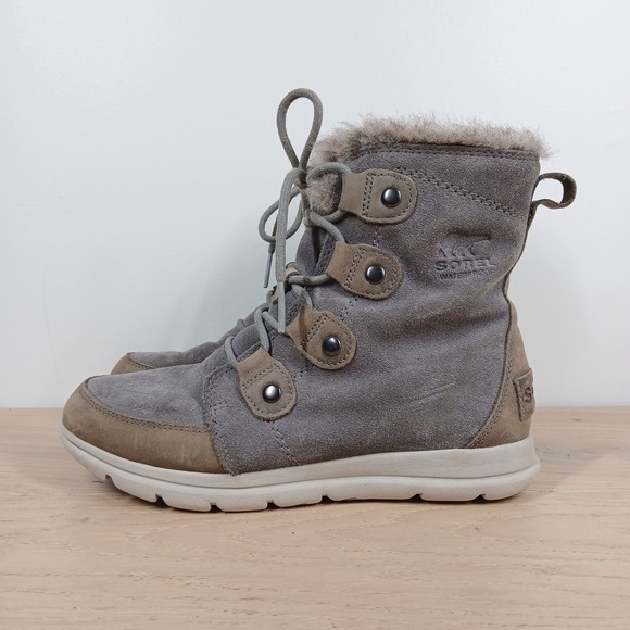 Sorel Shoes - Sorel Boots Women 7.5 Gray Suede Lace Up Fur Lined Winter Cozy Outdoor
